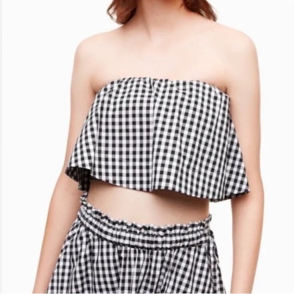Aritzia Wilfred Bonaventure Blouse Cropped Gingham Tube Top Sz XS